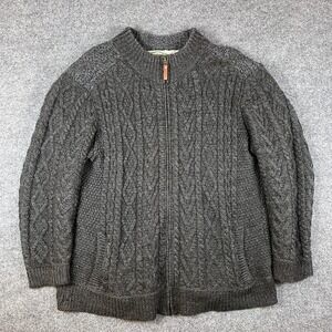 Aran Crafts Ireland Sweater Mens XL Gray Full Zip Cable Knit 100% Merino Wool